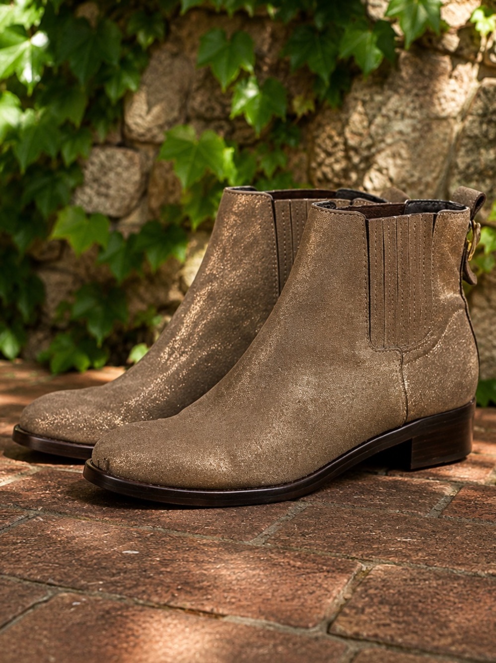 TORY BURCH Luxury Avan Garden Designer Metallic Suede Chelsea Ankle Boots, 8M